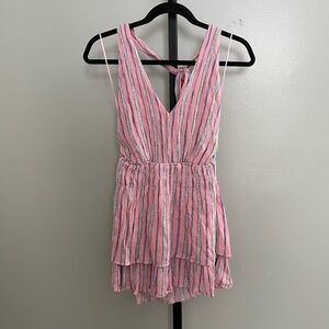Day & Moon V Neck Smocked Striped Mini Dress Romper Size Small